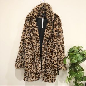 Leopard Faux Fur Jacket Coat Animal print